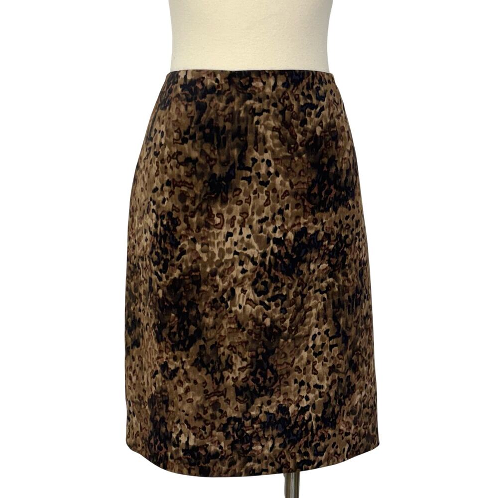 Elie Tahari Silk Straight Skirt Leopard Animal Print Brown/Black US 10